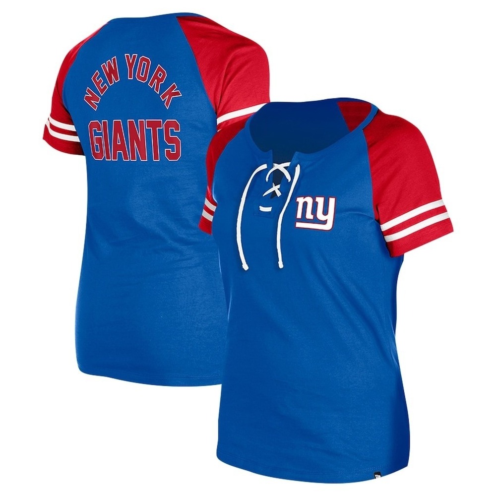 NFL Team Apparel New York Giants Lace Up Raglan T-Shirt Blue Red Womens XXL New